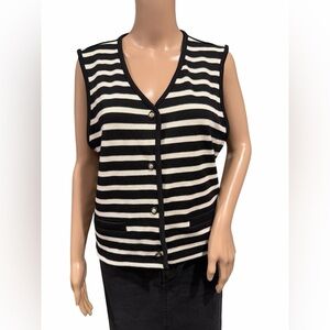 BAILEY 44 Vest Womens Black White Stripe Button Front V Neck Sleeveless Size XL